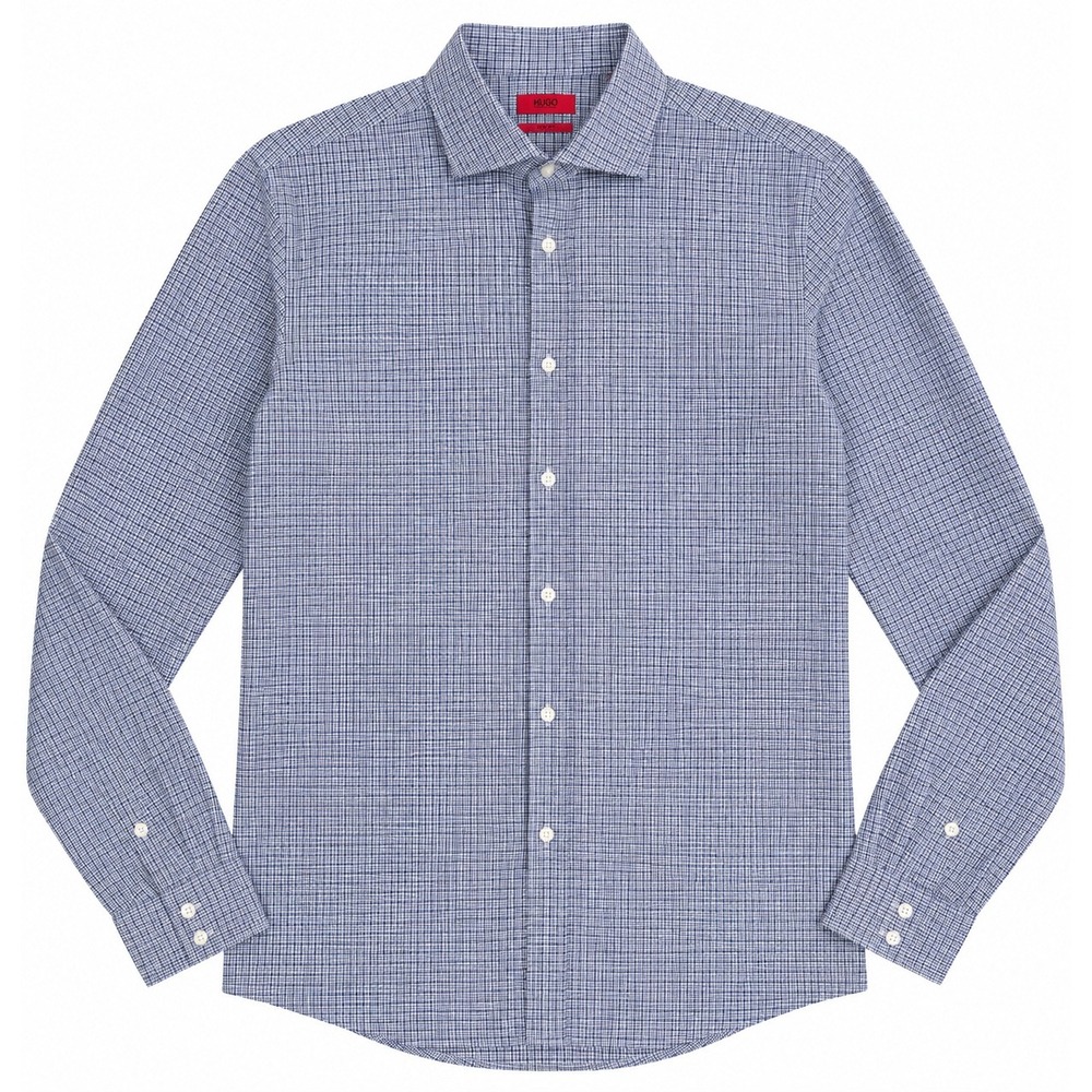 Hugo Boss Hugo Mens Modern Fit Blue Micro Check Button Down Shirt 15.5 34/35